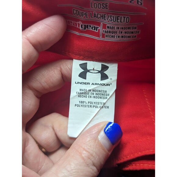 Under Armour Rigid Boardshorts Swim Trunks Solid Red Logo Size 26 Loose - Picture 5 of 12